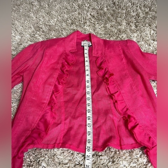 Lena Gabrielle Vintage 100% Linen Pink Fuschia Ruffle Jacket Size 4 #0449 - Picture 6 of 16